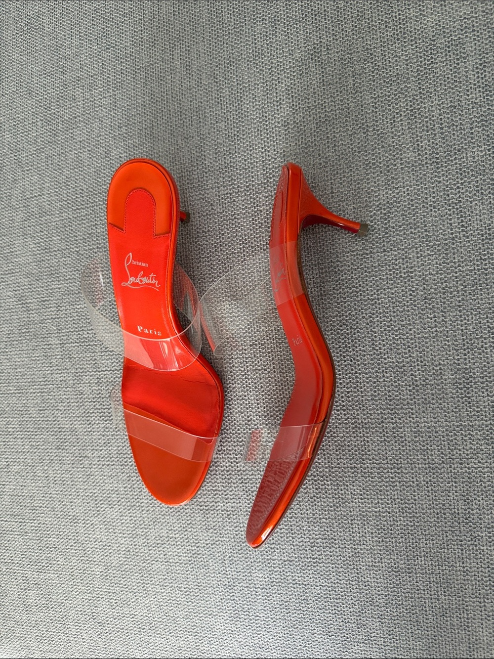 Christian Louboutin Orange-Red Clear Strap Mules